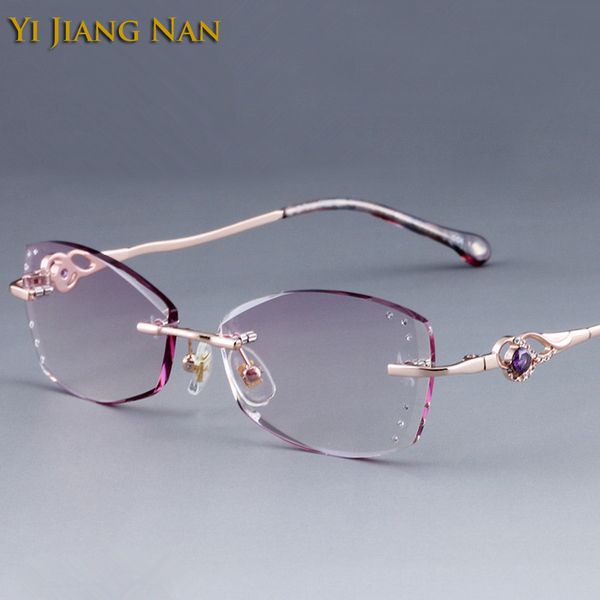 

yi jiang nan brand diamond trimmed rimless titanium eyeglasses frames women fashion glasses rhinestone purple lenses, Silver
