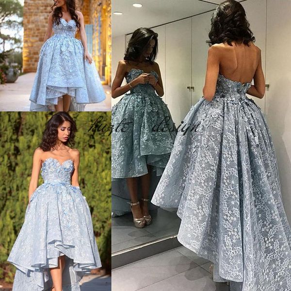 

золушка короткие передние длинные задние платья выпускного вечера 2018 ice blue румяна милая роскошные 3d цветочные кружева спинки вечернее, Black