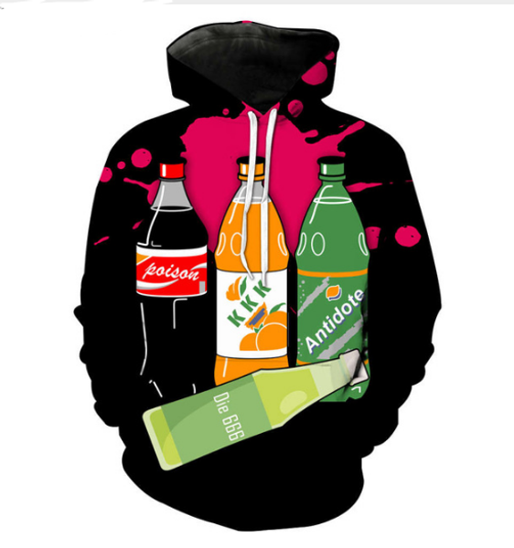 

wholesale--3d print blue soda juice funny hoodies men streetwear dropship casual harajuku sweatshirts hip hop hooded pullover 3 orders gg01, Black