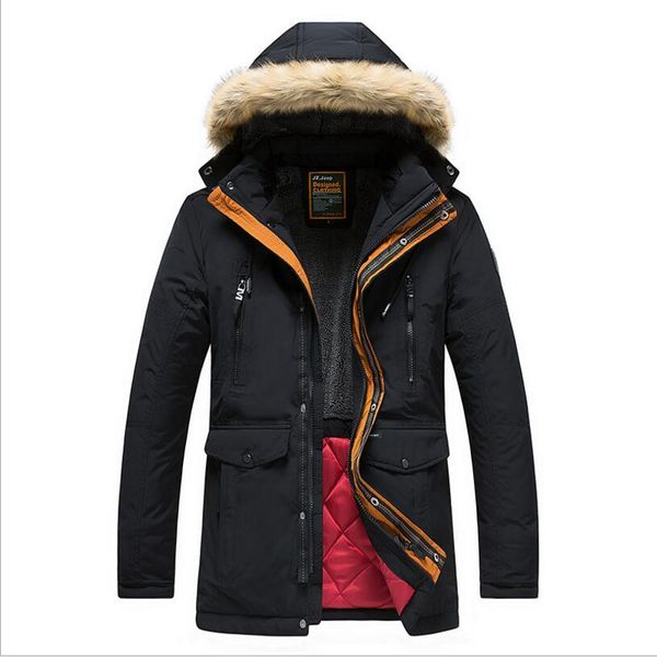 

men long down jackets hooded thicker warm winter coats new fashion men wool liner warm down parkas size 3xl, Black
