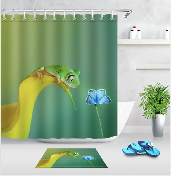 

cartoon frog butterfly curtain mat sets polyester eco-friendly waterproof mildewproof fabric home bath products for kids