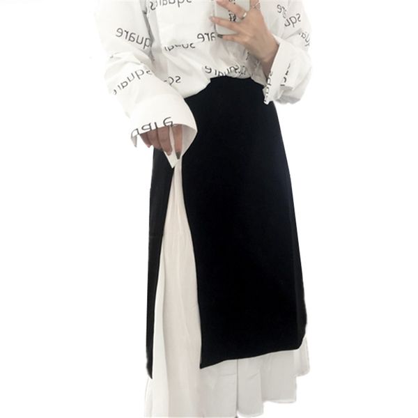 

harajuku personality chiffon split irregular high waist a line mid calf skirt 2018 summer women slim a line skirts, Black