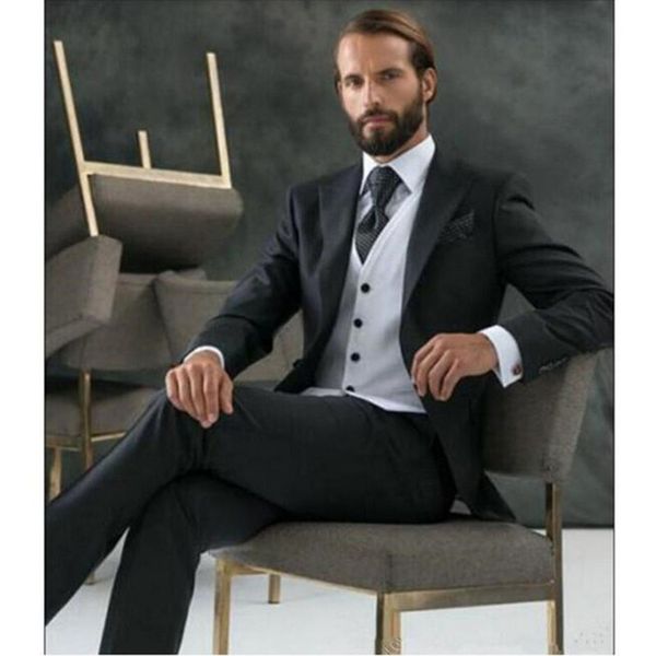 

new classic black lapel groom tuxedos mens suits 3 pieces(jacket+pants+vest+tie) one buon formal prom latest design 300, White;black