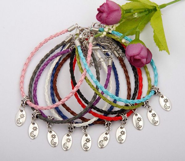 

горячая 50 шт. древний серебряный starsmoon подвески подвески 20+5 см смешанный цвет плетеный канат браслеты мода женщины ювелирные изделия, Golden;silver