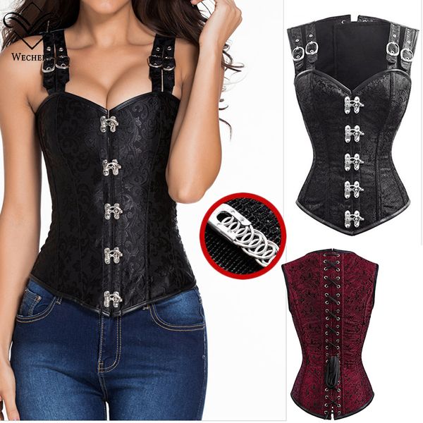 

corset steampunk clothing corsets and bustiers gothic black waist training corsets slimming vest 12 steel boned bustier, Black;white