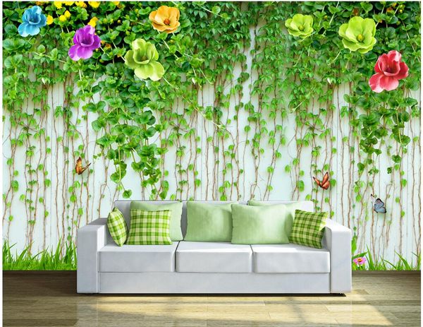 3d Wallpaper On A Wall Custom Photo Mural Hd Flower Vine Wall Butterfly Background Wall Room Wallpaper For Walls 3 D Home Decoration High Res Desktop