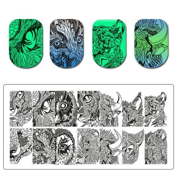 

wakefulness 1pcs rectangle nail stamping plates tiger flowers image nail art stencil templates manicure stamp tools, White