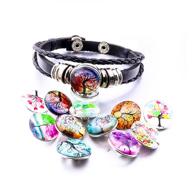 

noosa chunks pu leather tree of life snap button bracelet fit 18mm snap buttons jewelry multilayer snap leather bracelets, Golden;silver