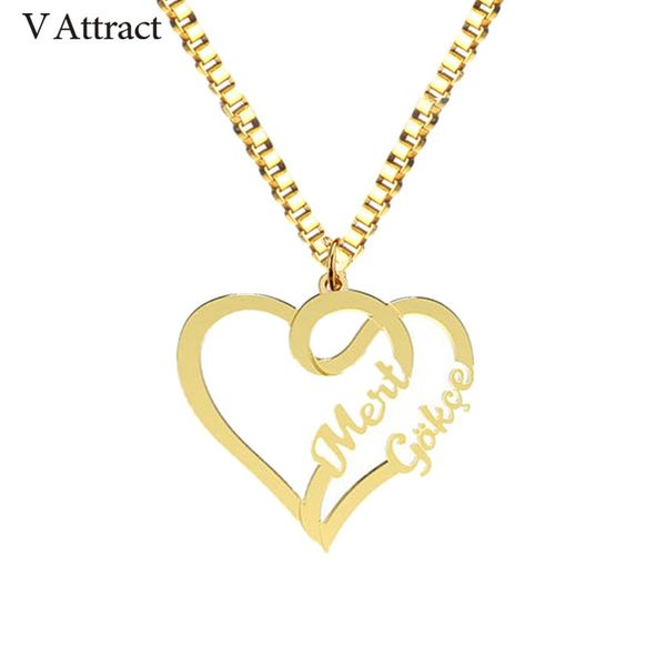 

handmade jewelry fashion couple names necklace personalized silver gold box chain heart statement necklaces women custom bijoux