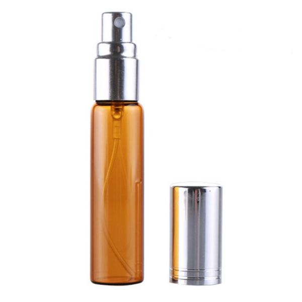 Atomizzatore di profumo per bottiglia spray in vetro ambrato da 10 ml con fiale campione in alluminio oro nero con tappo mini LX1253