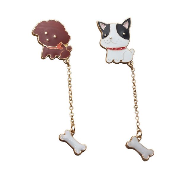 

wholesale cute teddy dog with chain bone enamel pins suit short collar backpack hat badge lapels gift for children women brooch 2018 new, Gray