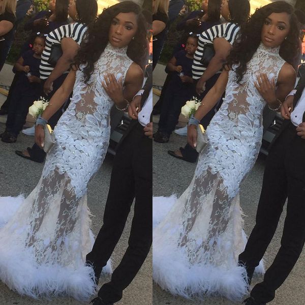 

стильные блестки русалка пром платья 2018 аппликация длинные высокая шея иллюзия кружева лиф перо вечерние платья вечерняя одежда вечерние п, Black