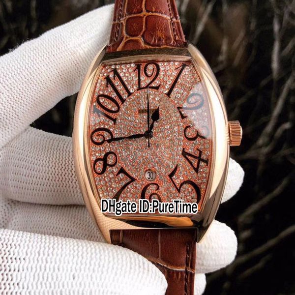 

new crazy hours casablanc 8880 rose gold diamond dial black big number mark automatic mens watch brown leather strap 4 styles lxuury f123b2, Slivery;brown