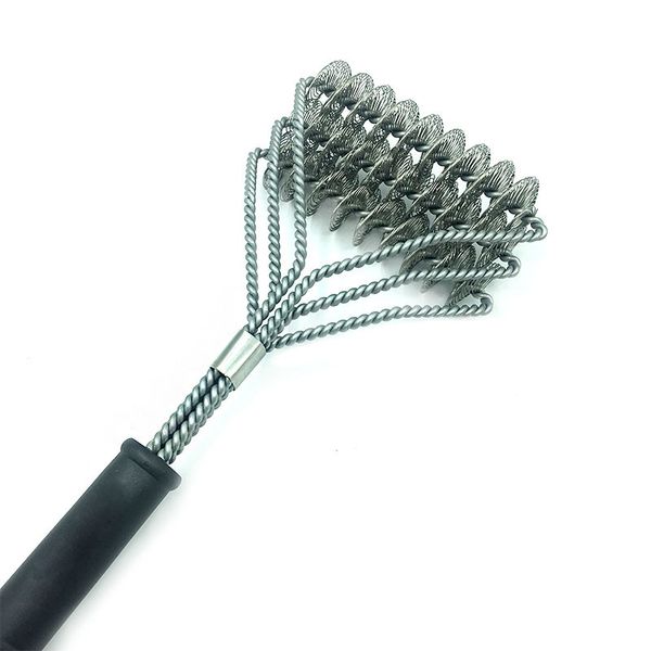 

non-stick stainless steel barbecue brush three wire spring durable cleaning grill brush cooking bbq tools