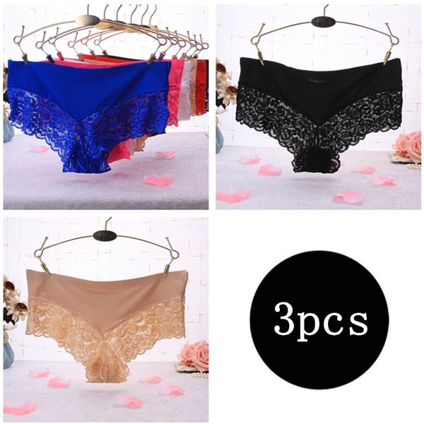 

3pcs lace women seamless underwear women's bikini t panties g string women's briefs calcinha lingerie tanga thong, White;black