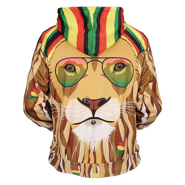 

brand colorful lion with glasses 3d printed hooded hoodies men's/women drawstring hoodies pullover sweatshirt, Black