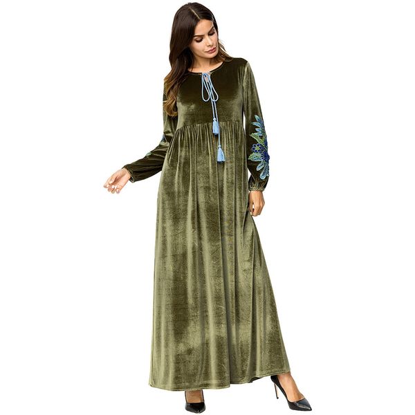 

187219 muslim kaftans hand-embroidered velvet long-sleeve dress muslimah long skirt wanita muslim baju muslimah pakaian moslemi naiste kleit, Red