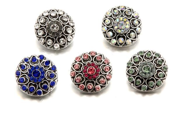 

20pcs/lot 18mm snap button charm noosa crystal heart shape button charm fit pendant necklace bracelet diy handmade jewelry good price hot, Bronze;silver