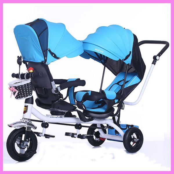 

swivel seat children tricycle twins baby double stroller child tricycle bicycle three wheels trolley pushchair umbrella stroller