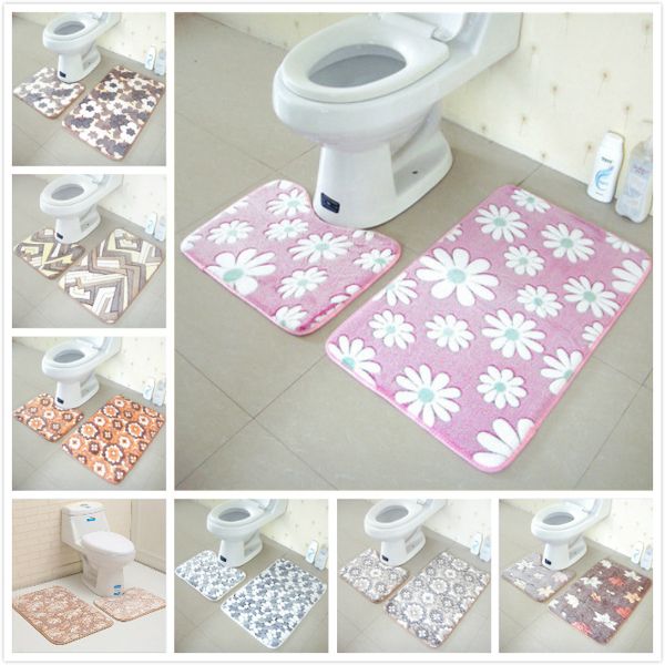 

bath mats set of 2pcs thickened antiskid floor decoration carpets toilet rug absorbent bathroom foot pad 50*80cm