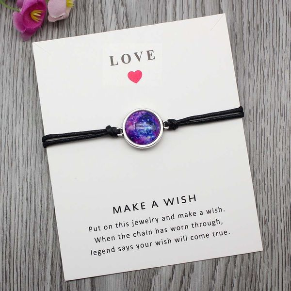 

custom- nebula galaxy outer space glass dome cabochon wish card bracelet for women adjustable jewelry with card, Golden;silver