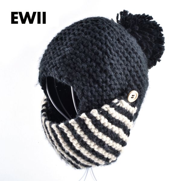 

wholesale- 2015 moda winter russia balaclava bomber woman hat hand-knitted caps face mask hats for woman, Blue;gray