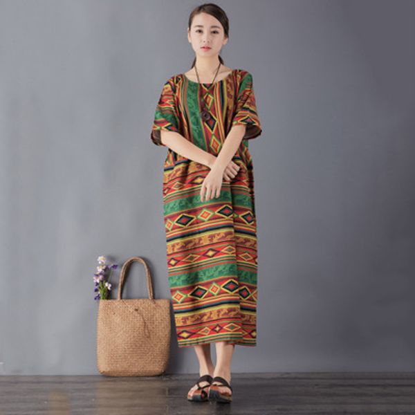 

retro geometric stripe loose dress, Black;gray