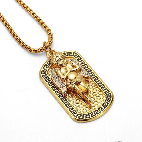 

fashion men street dance angel medal dog tag pendant necklace 18k gold plated 75cm long chains rock micro hip hop jewelry, Silver