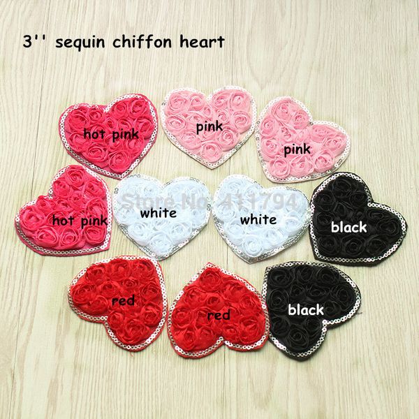 

150 pcs/ lot , shabby flowers ,sequin heart , shabby chiffon heart headband valentines, Red;brown