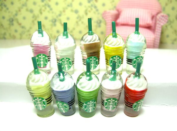 

dollhouse miniature ice cream sundae milkshake coffee cups kitchen food drink 1:6 scale model toy multicolored fairy garden home decoration