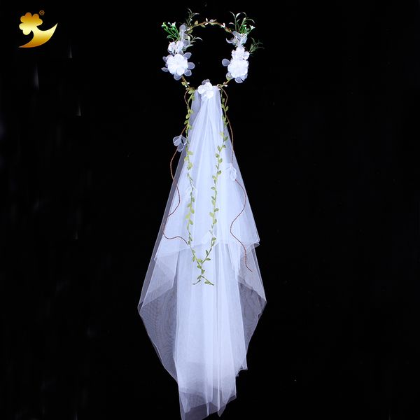 

xinyun flower head wreath white veil fabric bridal headpiece hairbands wedding hair accessories flower crown women headbands