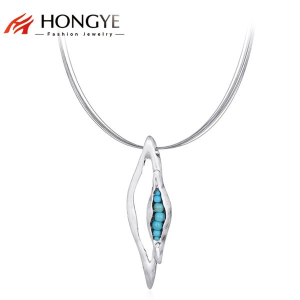 

hongye alloy multilayer chokers necklace blue resin stone & imitation pearls oval pendant torques collars femme ethnic jewelry, Silver
