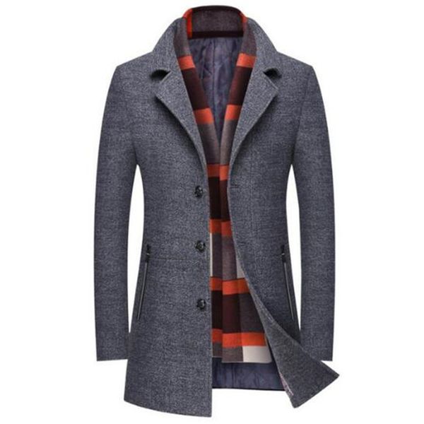 

autumn and winter men's jacket business casual warm men wool coat slim windbreaker long section overcoat, Black