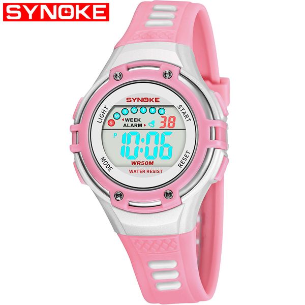 

synoke kid digital watch sports waterproof led alarm 12/24h satch calendar wrist watches for boy girl 9728, Slivery;brown