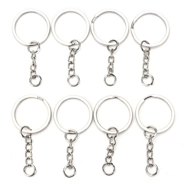 

50pcs polished silver color keyring keychain split ring with short chain key rings women men diy key chains accessorie 25mm/30mm