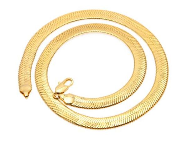 10 mm flache Schlangenknochenkette für Herren und Damen, 18 Karat Goldkette, kurze Schlüsselbeinklingenkette