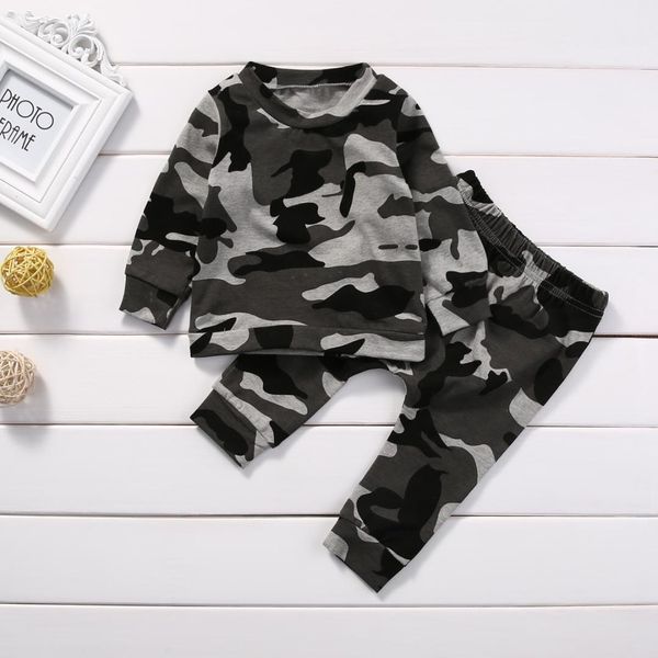 

2pcs new baby clothing set toddler infant camouflage baby boy girl clothes t-shirt +pants outfits set, White