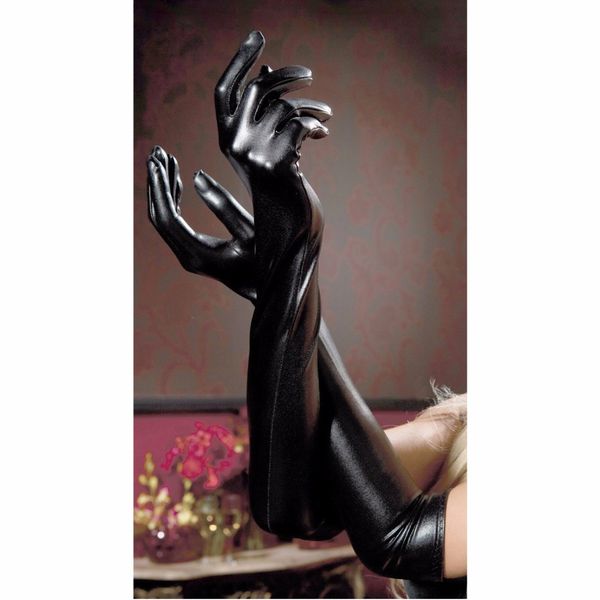 

faux leather shiny long glove punk gloves pu jazz outfit club wear cosplay accessory opera elbow stretch finger gauntlet, Silver