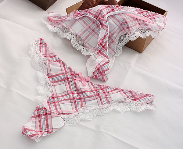Voplidia 2017 T-back New Underwear Mutandine da donna Sexy perizoma da donna e perizoma Lingerie rosa scozzese senza cuciture in pizzo femminile PM063 S923