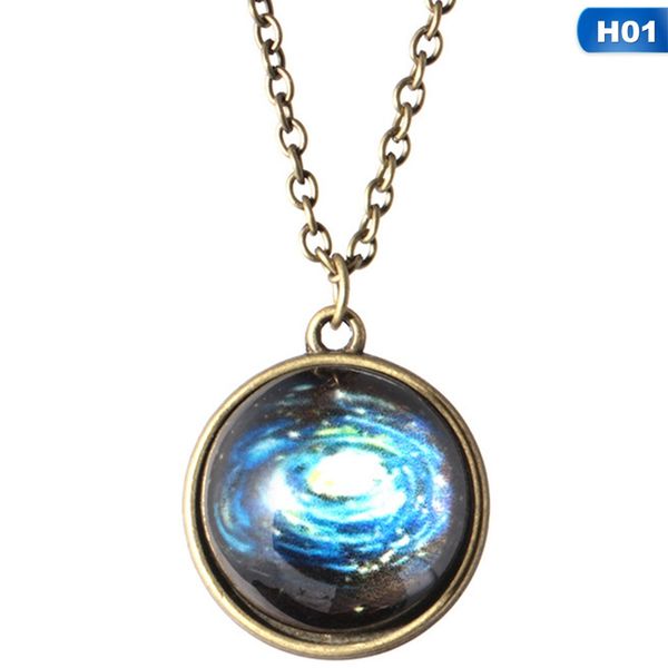 

glass luminous star series planet necklace crystal cabochon pendant glow in the darkness necklaces christmas jewelry, Silver