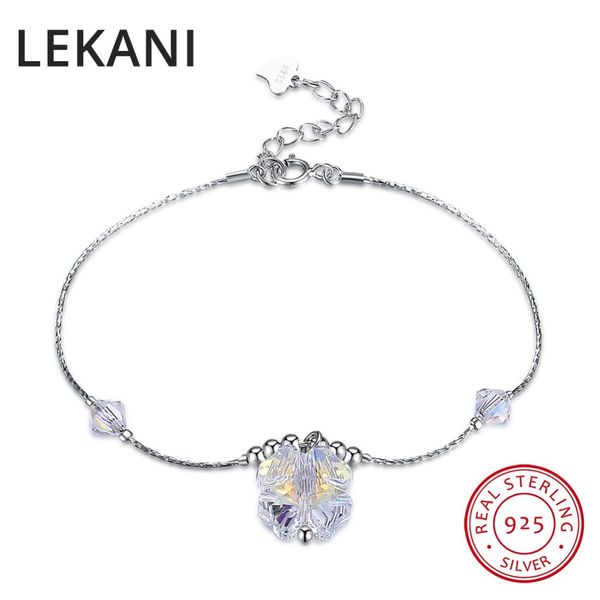 

lekani lucky clover charm bracelets bangles crystals from 925 silver beads accessories for women gifts fine jewelry, Golden;silver