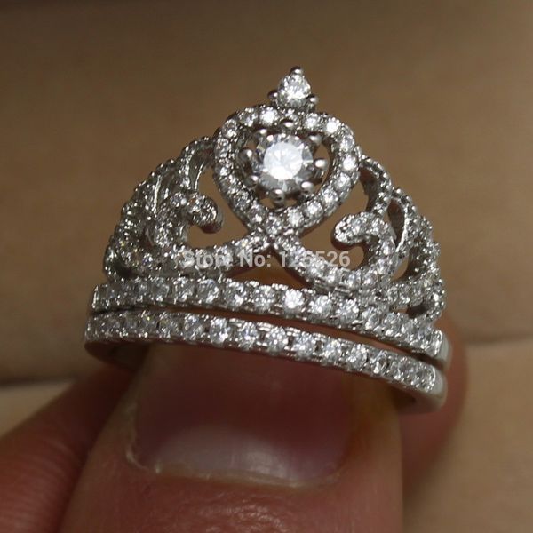 choucong Atemberaubendes Crown Set Stone 5A Zirkon Stein 925 Sterling Silber Ehering Ring Set Gr. 5-11 Kostenloser Versand Geschenk