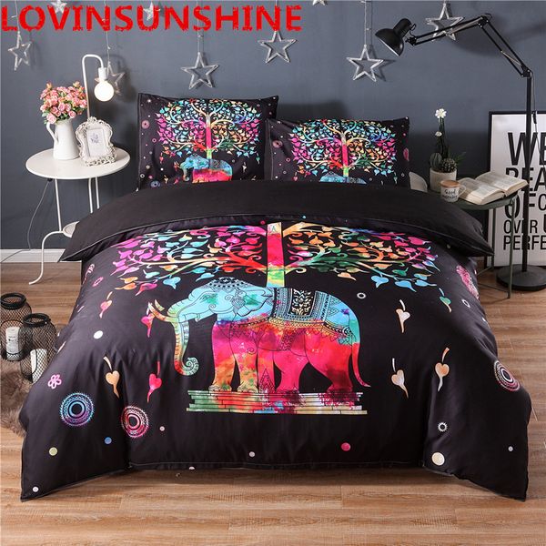 

black bedding set colorful bohemian print duvet cover and pillowcase elephant exotic bedclothes multi sizes new fashion
