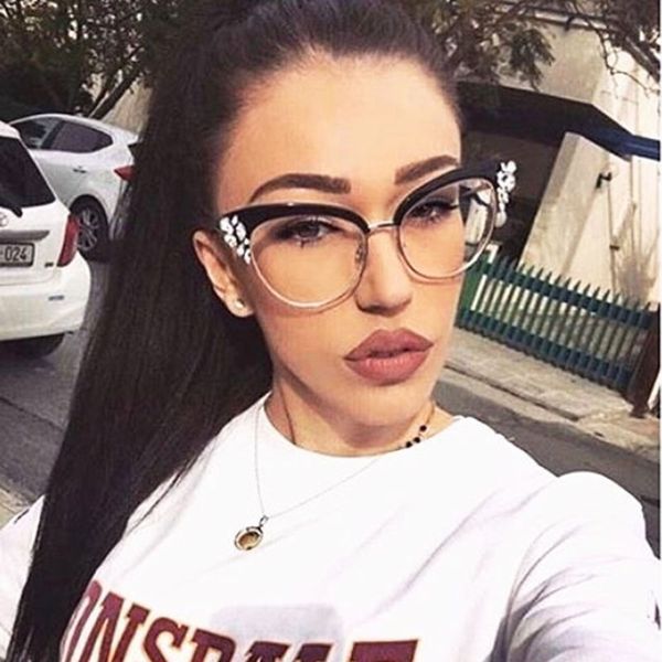 

cat eye shiny rhinestones lady glasses frames women ccspace brand 45120 signer optical eyeglasses fashion eyewear, Silver