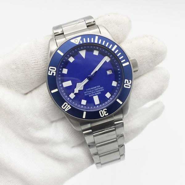 

mens watch tuddor blue dial automatic mechanical movement men watches stainless steel male wrist watch ing, Slivery;brown