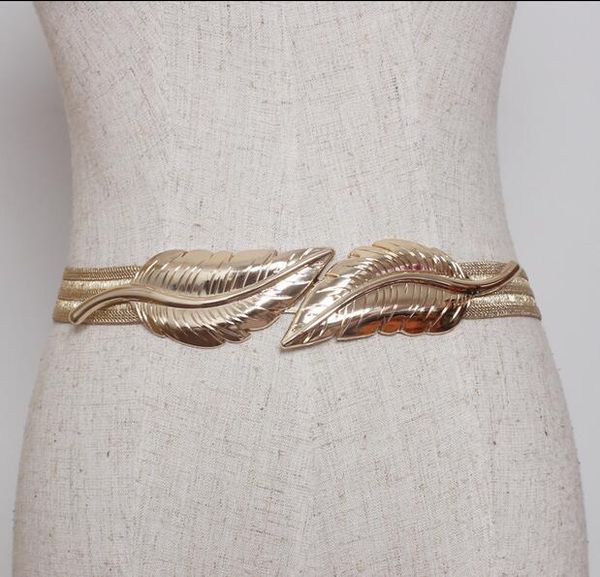

original luxury gold feather elastic belt for women weddins, Black;brown