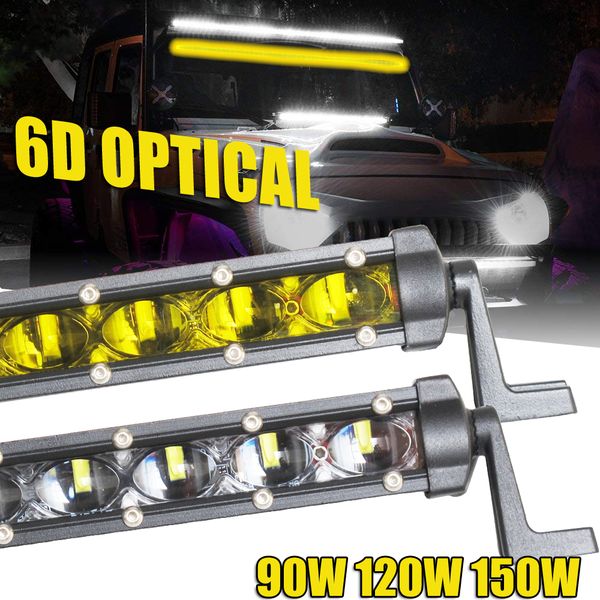 

ultra thin single row slim led light bar 90w light bar 6d optical lens flood for off road driving work light