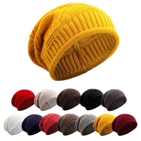 Tampas de inverno para mulheres quentes Chapéu de malha de lã macia Oversized Slouchy Beanie Hat Men Fashion Solid Crochet Skullie Beanies Cap