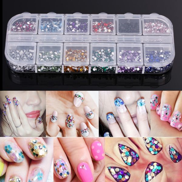 

1 box 2mm glass nail rhinestones mixed colors flat-back ab crystal strass 3d charm gems diy manicure nail art decorations, Silver;gold