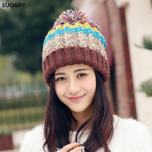 

women winter beanie warm colorful cable knit fleece lined pom hat, Blue;gray